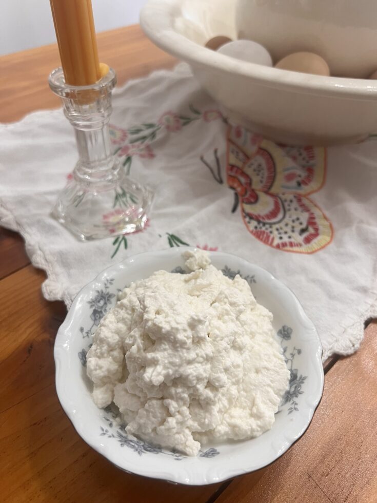 Homemade Ricotta Cheese in an antique dish