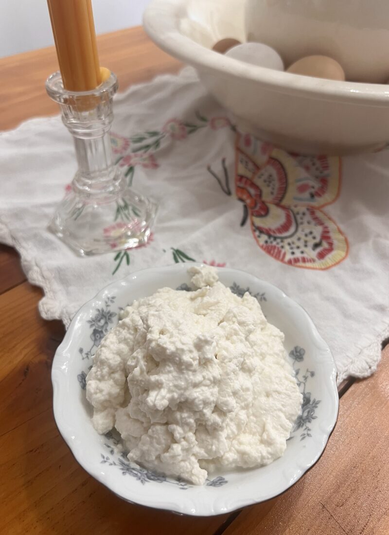 Homemade Ricotta Cheese in an antique dish