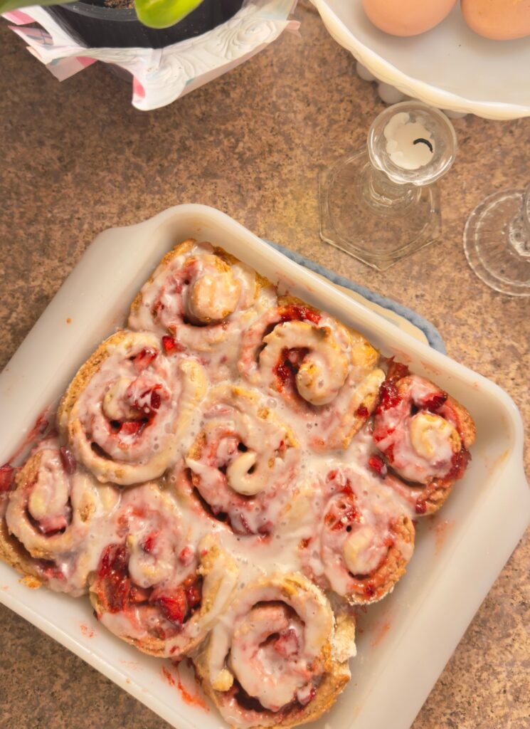 gluten free strawberry sweet rolls with a glaze icing
