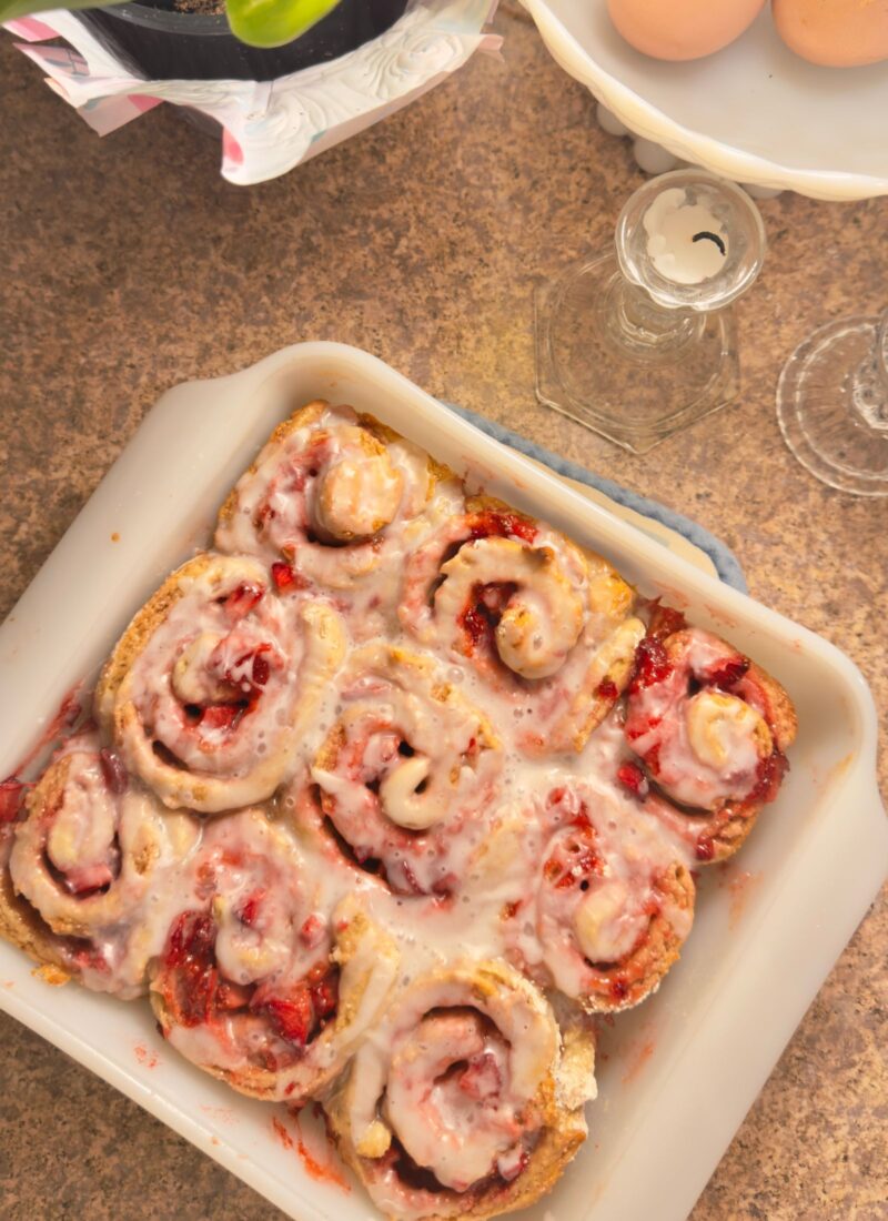 gluten free strawberry sweet rolls with a glaze icing